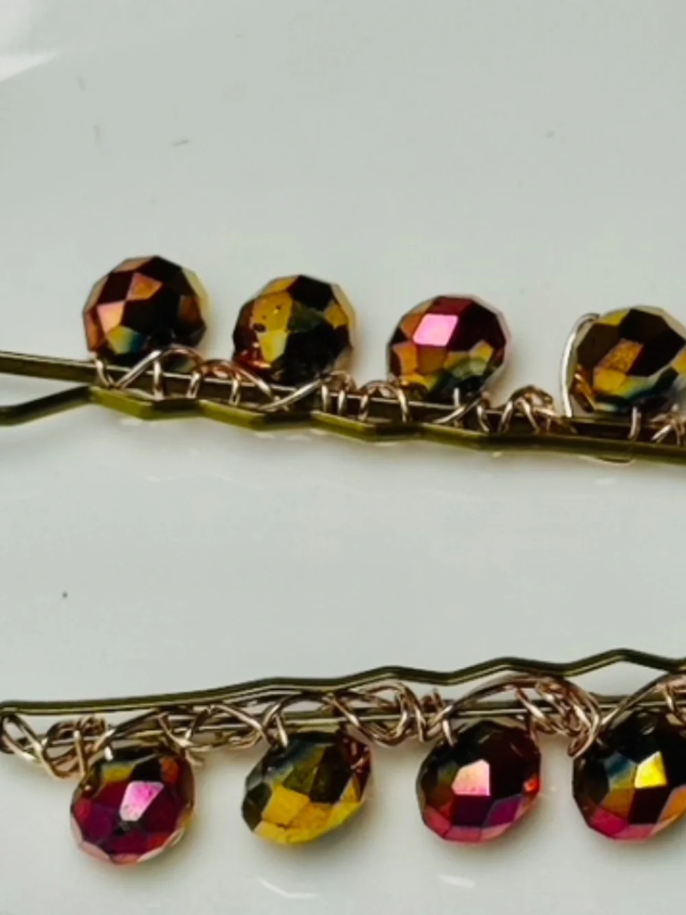 Orange Gold Pink Faceted Metallic Beaded Bobby Pins